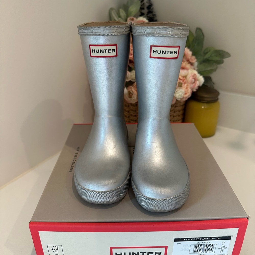 Hunter Toddler Girls Metallic Silver Rain Boots